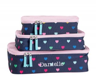 Mackenzie Navy Pink Multi Hearts Packing Cubes, Set Of 3