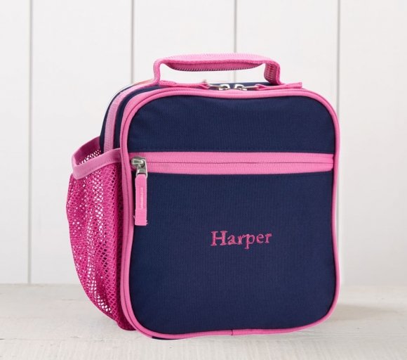 Mackenzie Navy Pink Trim Solid Lunch Box Mackenzie Navy Pink Trim Solid Lunch Box