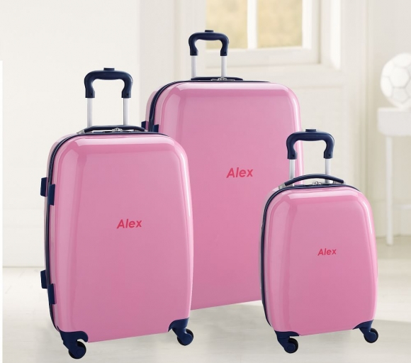 Mackenzie Pink Navy Trim Solid Hard Sided Luggage Mackenzie Pink Navy Trim Solid Hard Sided Luggage