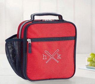 Mackenzie Red Navy Trim Solid Classic Lunch Box Mackenzie Red Navy Trim Solid Classic Lunch Box
